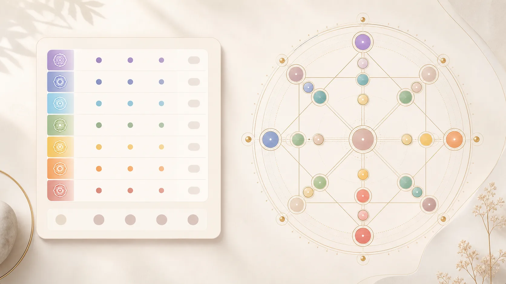 Vista visual de resultados de matriz del destino y chakras